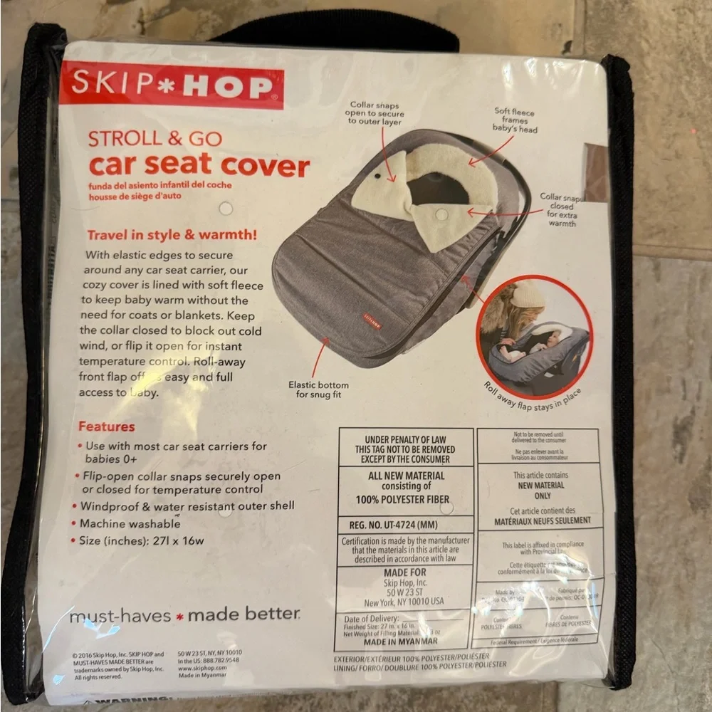 Skip Hop Gray and Black Stroll & Go Car Seat Cover